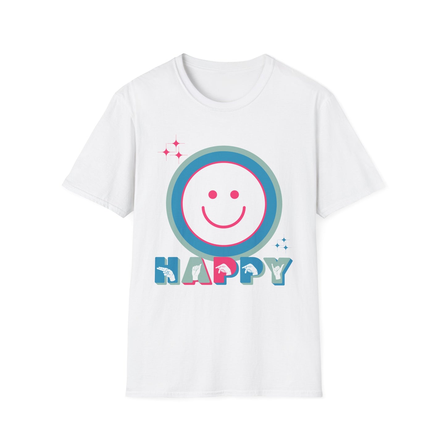 ASL Happy Smile Unisex Softstyle T-Shirt - Positive Vibes Apparel American Sign Language