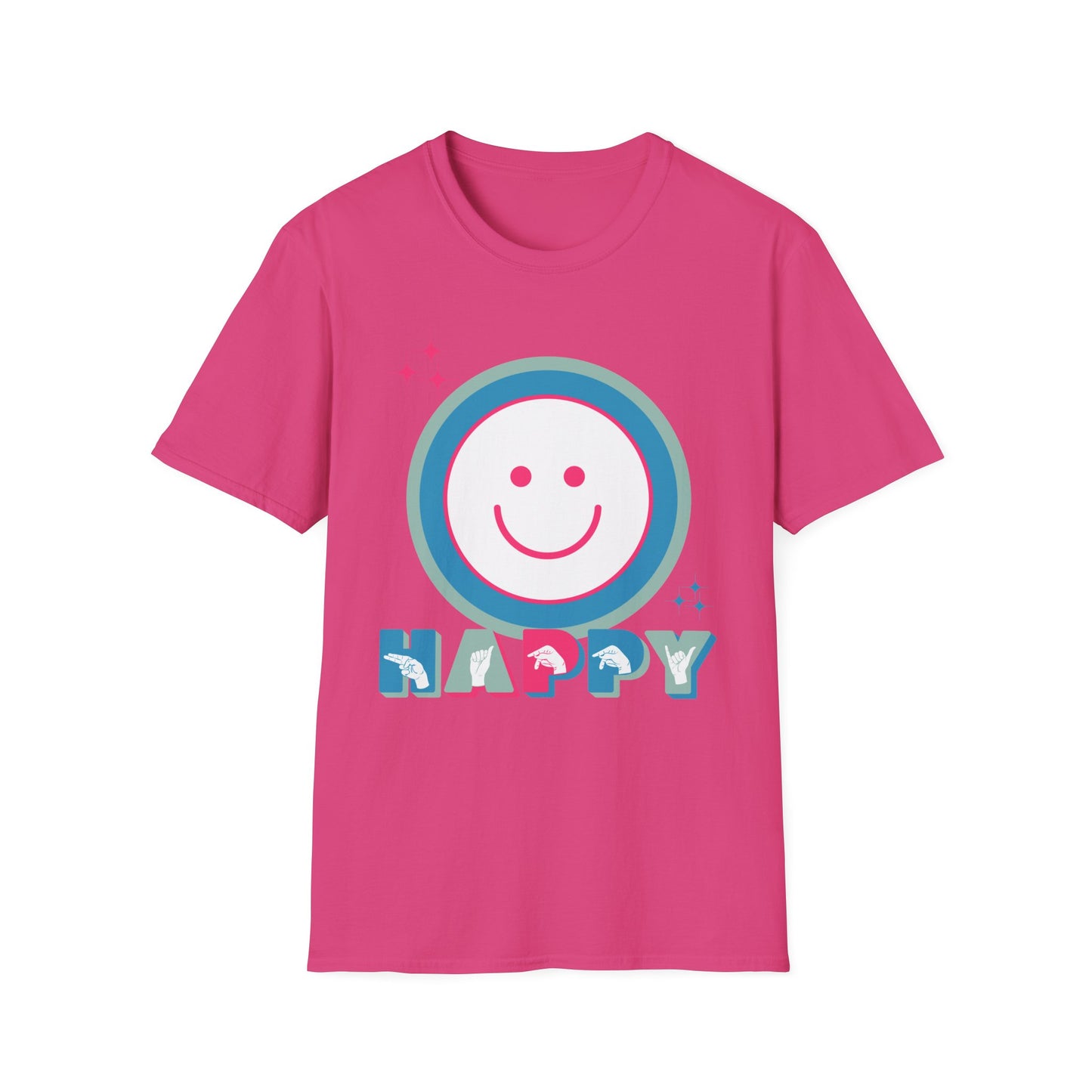 ASL Happy Smile Unisex Softstyle T-Shirt - Positive Vibes Apparel American Sign Language