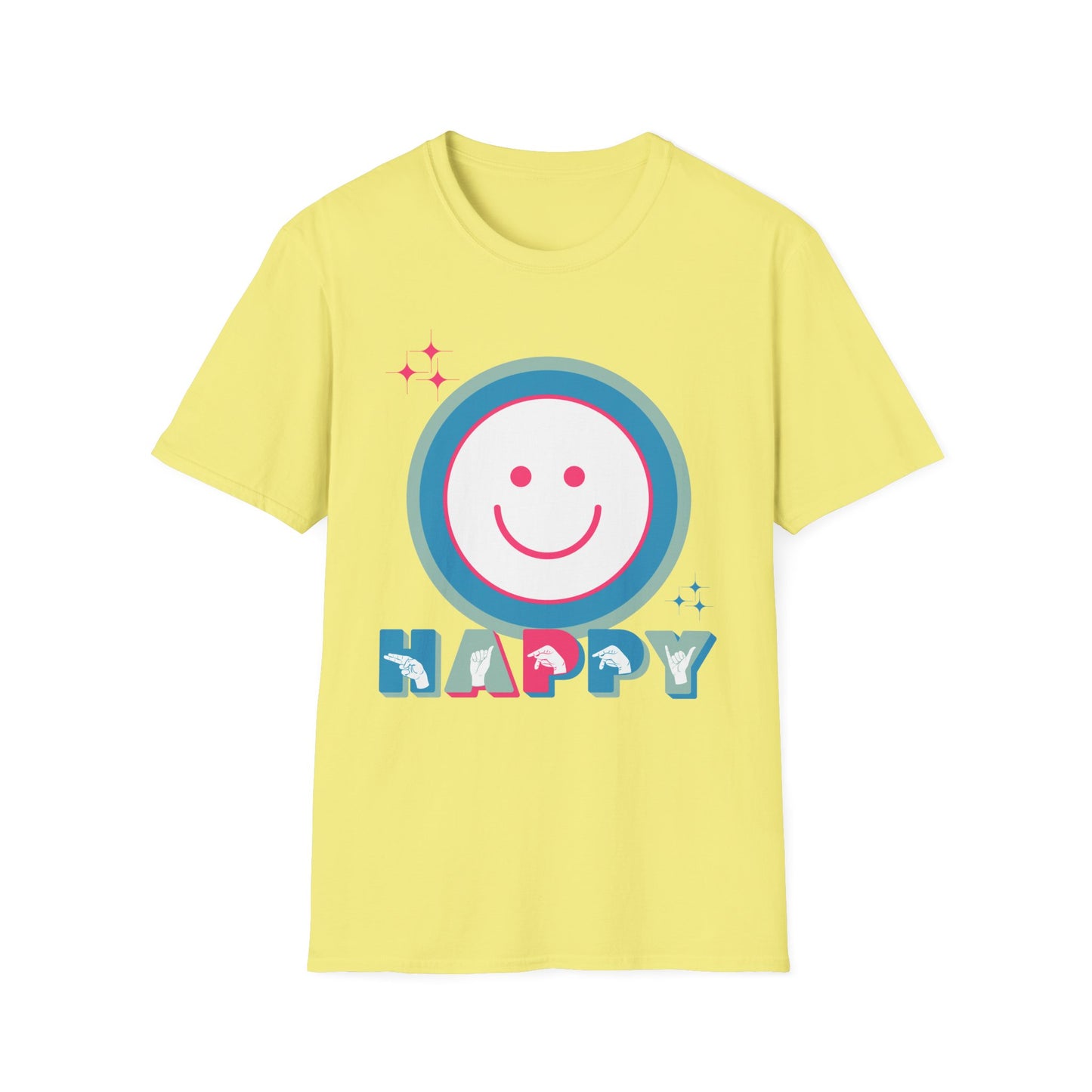 ASL Happy Smile Unisex Softstyle T-Shirt - Positive Vibes Apparel American Sign Language