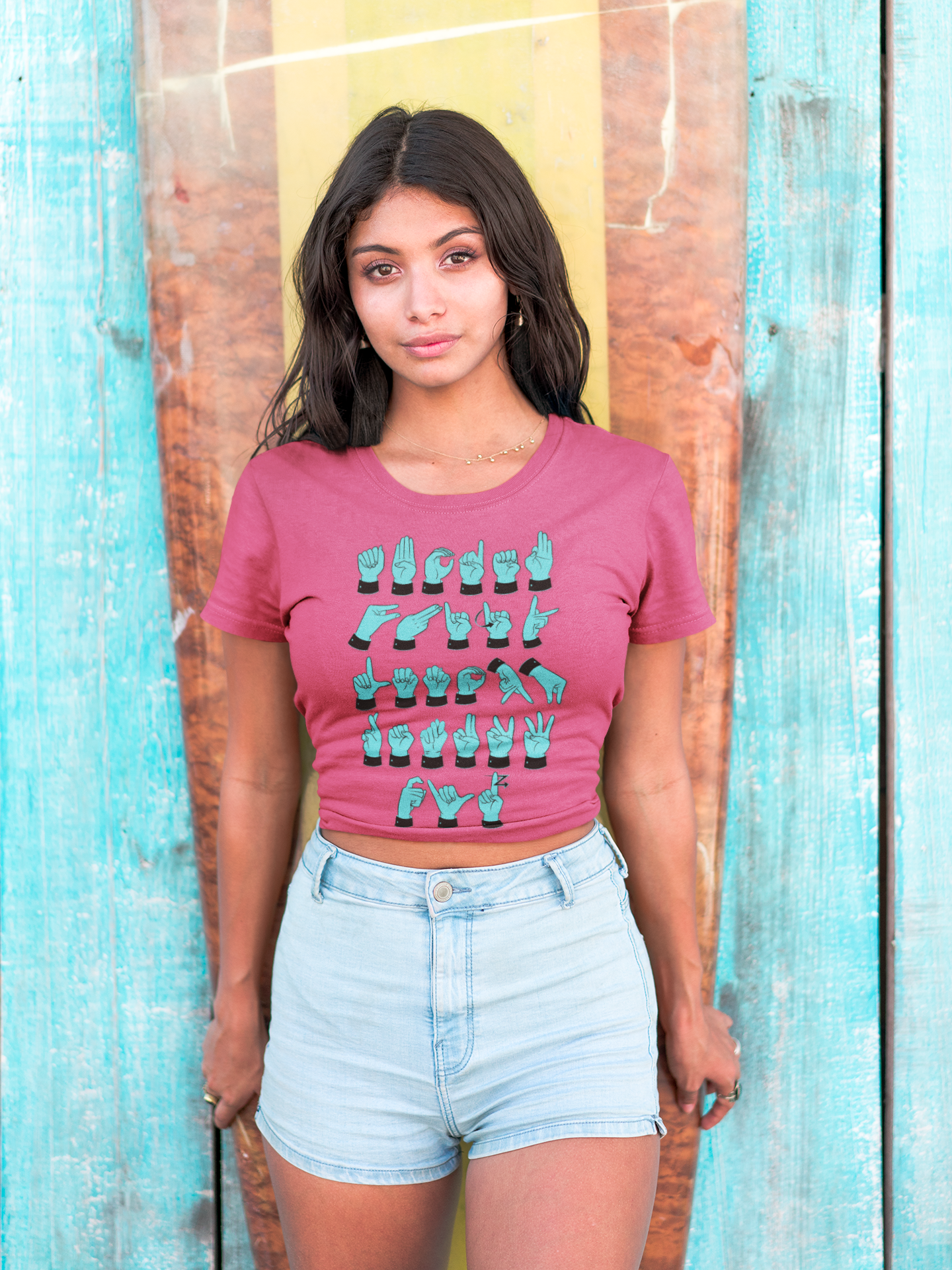 ASL Letters Teal & Black Unisex T-Shirt