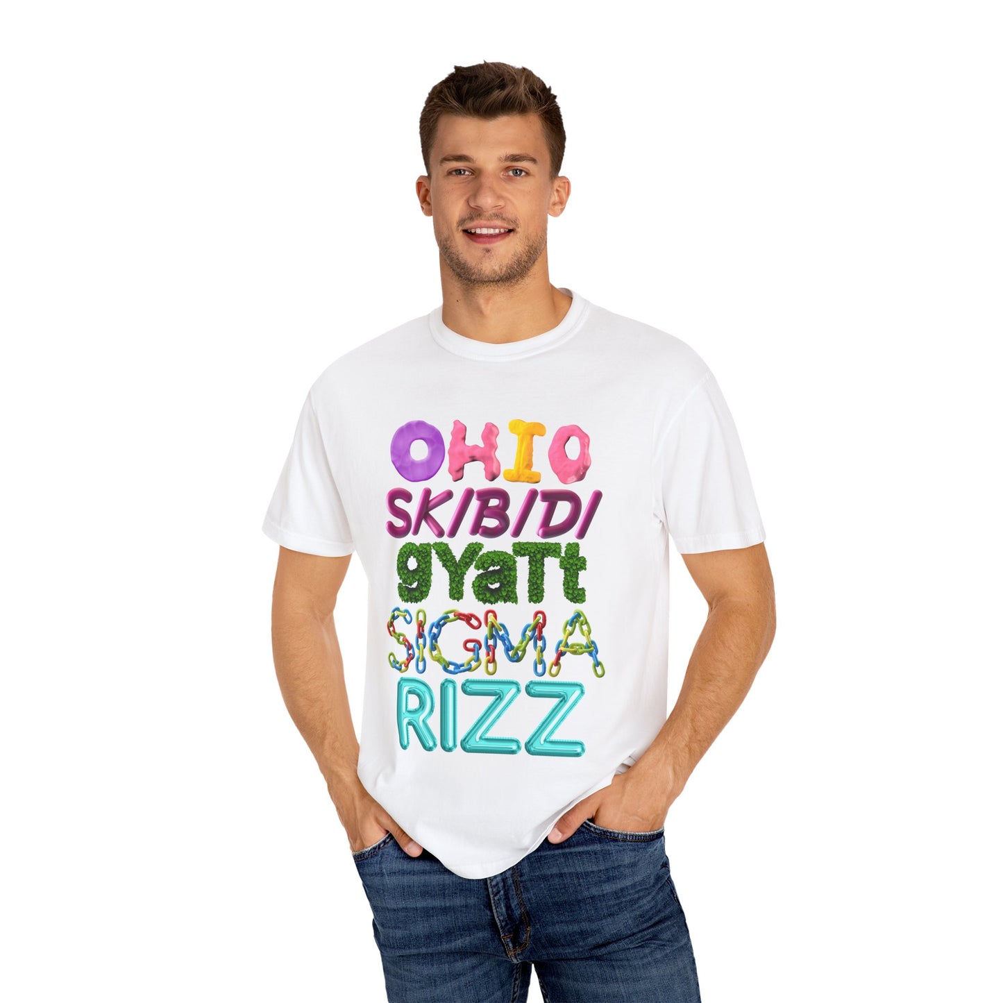 Funny 3D Colorful "Gen" Wordings T-Shirt – Bold Ohio, Skibidi, Gyatt, Sigma & Rizz Pop Art